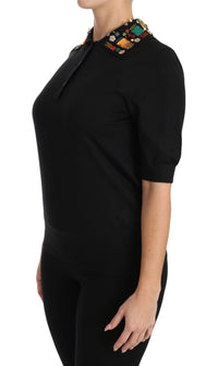 Thumbnail for Elegant Black Cashmere Sequin Collar Top