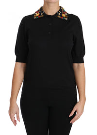 Thumbnail for Elegant Black Cashmere Sequin Collar Top