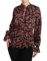 Thumbnail for Elegant Black Floral Silk Shirt