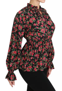 Thumbnail for Elegant Black Floral Silk Shirt