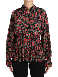 Thumbnail for Elegant Black Floral Silk Shirt