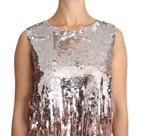 Thumbnail for Golden Pink Sequined Fringe Elegance Top
