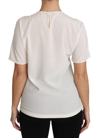 Thumbnail for Elegant Silk Crewneck Blouse with Applique