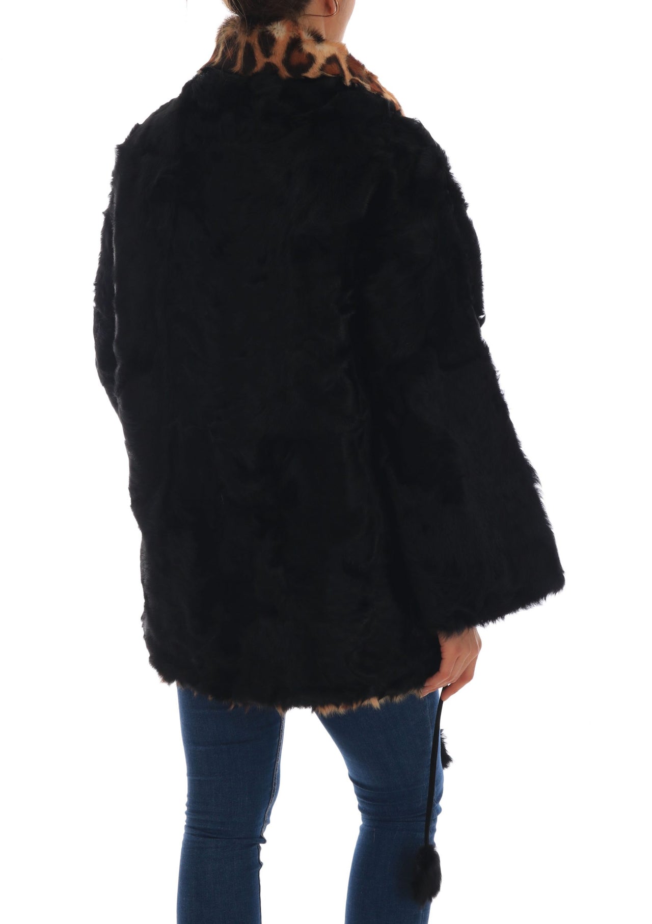 Elegant Black Lamb Fur Short Coat