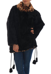 Thumbnail for Elegant Black Lamb Fur Short Coat