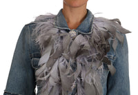 Thumbnail for Embellished Feather Denim Extravaganza