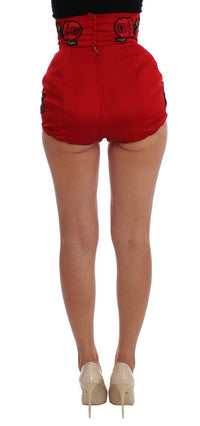 Thumbnail for Elegant Silk High Waist Embroidered Shorts