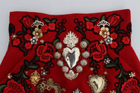 Thumbnail for Red Silk Crystal-Embellished Mini Shorts