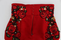 Thumbnail for Red Silk Crystal-Embellished Mini Shorts