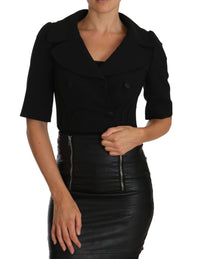 Thumbnail for Elegant Black Cropped Wool Blazer