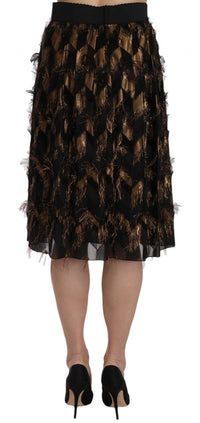 Thumbnail for Black Gold Fringe Metallic Pencil A-line Skirt
