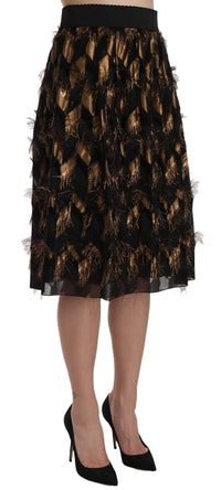 Thumbnail for Black Gold Fringe Metallic Pencil A-line Skirt