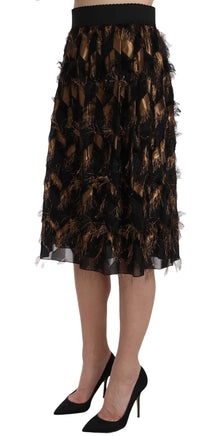 Thumbnail for Black Gold Fringe Metallic Pencil A-line Skirt