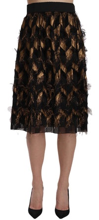 Thumbnail for Black Gold Fringe Metallic Pencil A-line Skirt