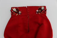 Thumbnail for Red Silk Crystal-Embellished High Waist Shorts