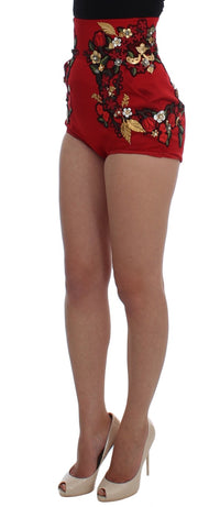 Thumbnail for Elegant Silk Red Embroidered Mini Shorts