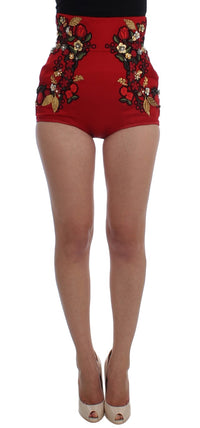 Thumbnail for Elegant Silk Red Embroidered Mini Shorts