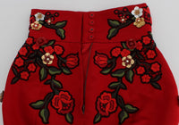 Thumbnail for Glamorous Red Silk Floral Embroidered Shorts