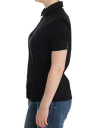 Thumbnail for Elegant Black Cotton Stretch Shortsleeve Blouse