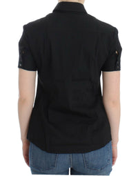 Thumbnail for Elegant Black Cotton Stretch Shortsleeve Blouse