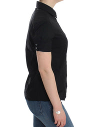 Thumbnail for Elegant Black Cotton Stretch Shortsleeve Blouse