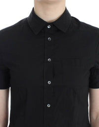Thumbnail for Elegant Black Cotton Stretch Shortsleeve Blouse