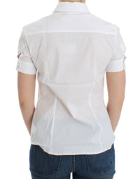 Thumbnail for Chic White Cotton Blend Shortsleeve Blouse