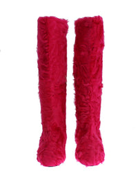 Thumbnail for Elegant Pink Lambskin Fur Boots