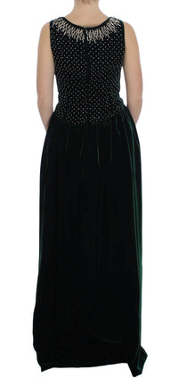 Thumbnail for Enchanted Emerald Velvet Crystal Maxi Dress