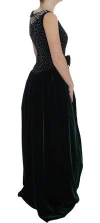 Thumbnail for Enchanted Emerald Velvet Crystal Maxi Dress