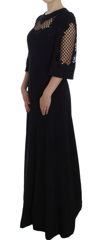 Thumbnail for Elegant Black Wool Cutout Maxi Dress