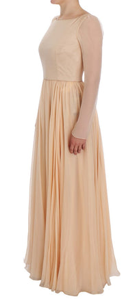 Thumbnail for Elegant Beige Silk Full Length Sheath Dress