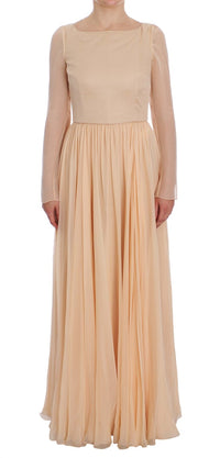 Thumbnail for Elegant Beige Silk Full Length Sheath Dress