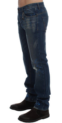 Thumbnail for Chic Blue Wash Painted Slim Fit Jeans