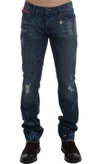 Thumbnail for Chic Blue Wash Painted Slim Fit Jeans