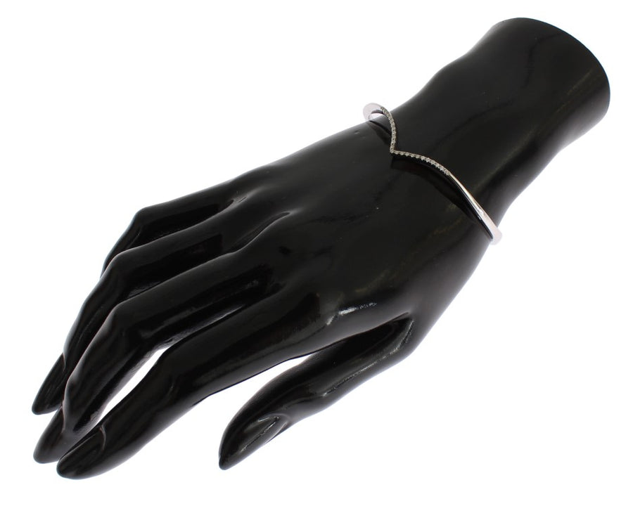 Elegant Silver Bangle Cuff with Clear CZ Accents