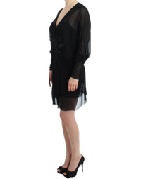 Thumbnail for Elegant Sheer Black Silk Blouson Dress