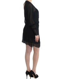 Thumbnail for Elegant Sheer Black Silk Blouson Dress