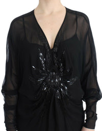 Thumbnail for Elegant Sheer Black Silk Blouson Dress