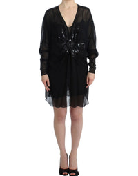 Thumbnail for Elegant Sheer Black Silk Blouson Dress