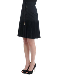 Thumbnail for Elegant Black Pleated Lace A-Line Skirt