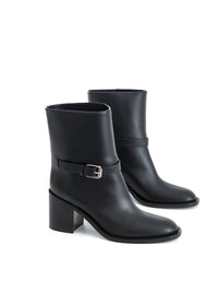 Thumbnail for Elegant Leather Ankle Boots with Chic Buckle Detail