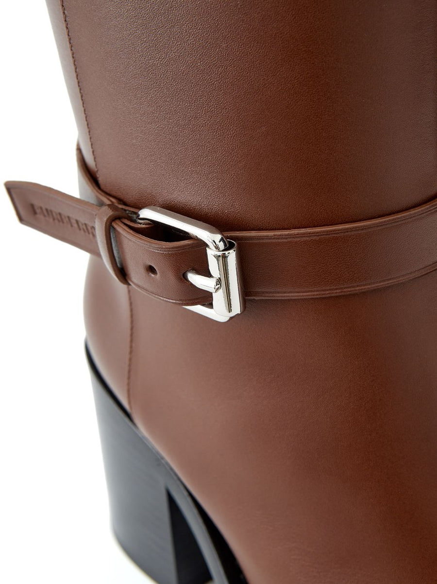 Chic Brown Leather Ankle Boots with Buckle Detail