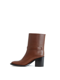 Thumbnail for Chic Brown Leather Ankle Boots with Buckle Detail