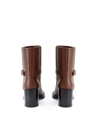 Thumbnail for Chic Brown Leather Ankle Boots with Buckle Detail