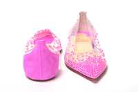 Thumbnail for Hot Pink Suede Crystals Flat Point Toe Shoe