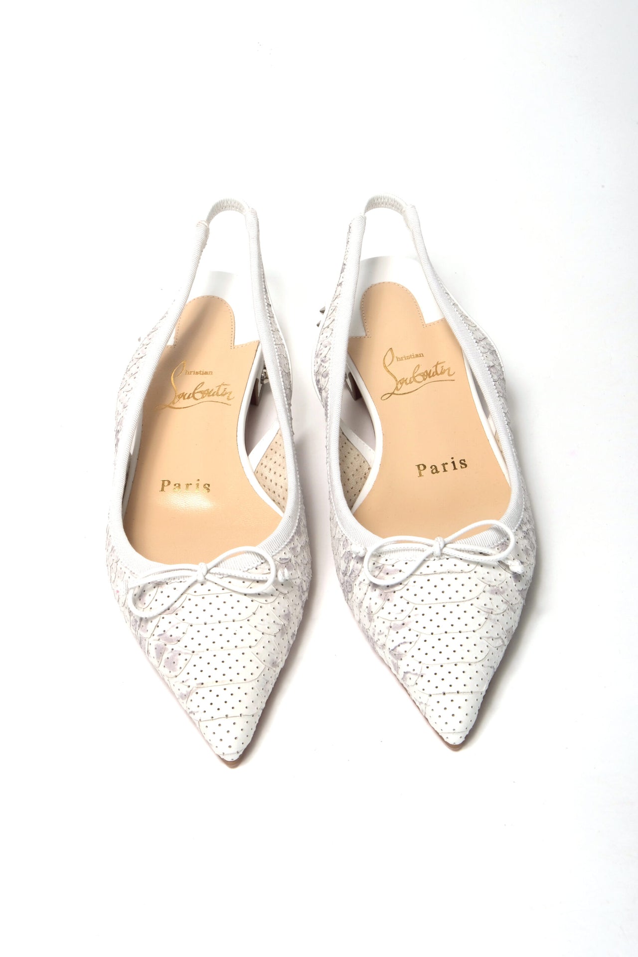 White Perforated Printed Flat Point Toe Shoe