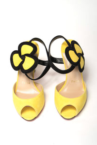 Thumbnail for Yellow Black Peep Toe Flower Sandal