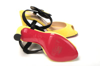 Thumbnail for Yellow Black Peep Toe Flower Sandal