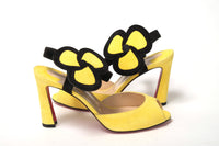 Thumbnail for Yellow Black Peep Toe Flower Sandal